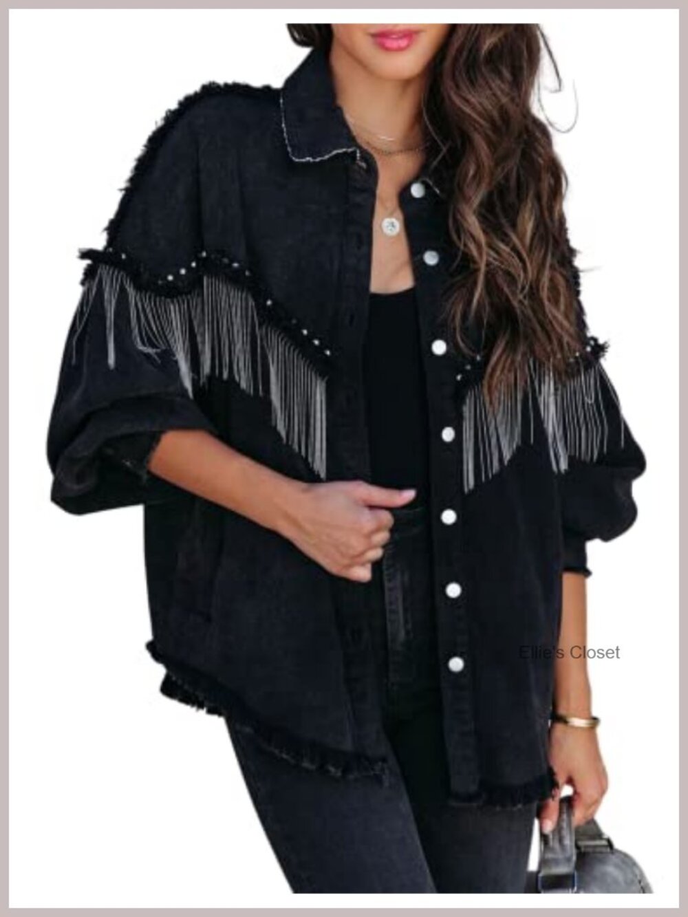 Oversized Fringe Denim Jacket Sparkly Tassel Western Coat
